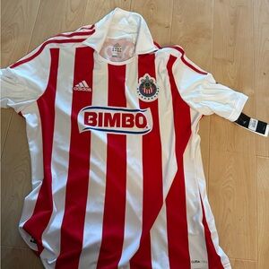 Adidas Chivas Red and White Striped Soccer Jersey